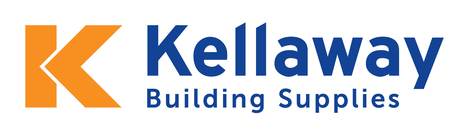 Logo of Kellaway Building Supplies. The logo features a large orange "K" shape on the left, with the company name "Kellaway" in bold blue letters next to it, and "Building Supplies" in smaller blue letters underneath.