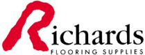 The logo reads "Richards" followed by "Flooring Supplies" below it. The first letter "R" is stylized in large, red, brush-like strokes.