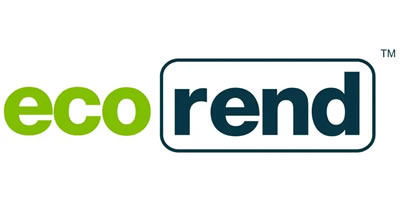 The image shows the "eco rend" logo, with "eco" in green lowercase letters and "rend" in dark blue lowercase letters inside a rounded rectangle outline.